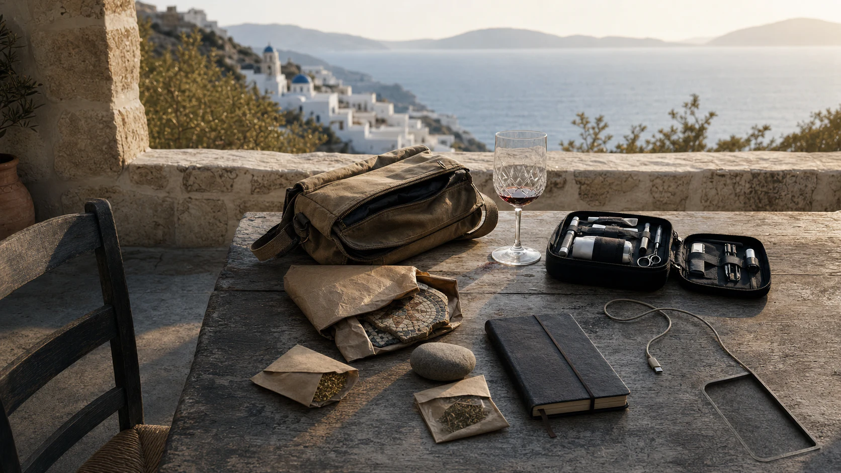 A Greek terrace holding the evidence in Dead Reckoning.
