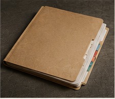 A worn manila personnel file with colored tabs