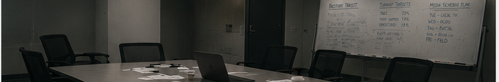 A quiet, empty campaign war room after the work is finished.