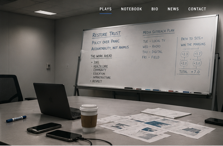 An empty political campaign war room for Firewall.