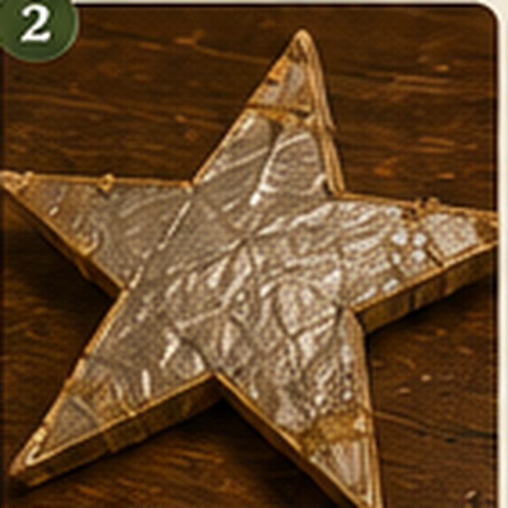 A battered silver cardboard star with taped repairs.
