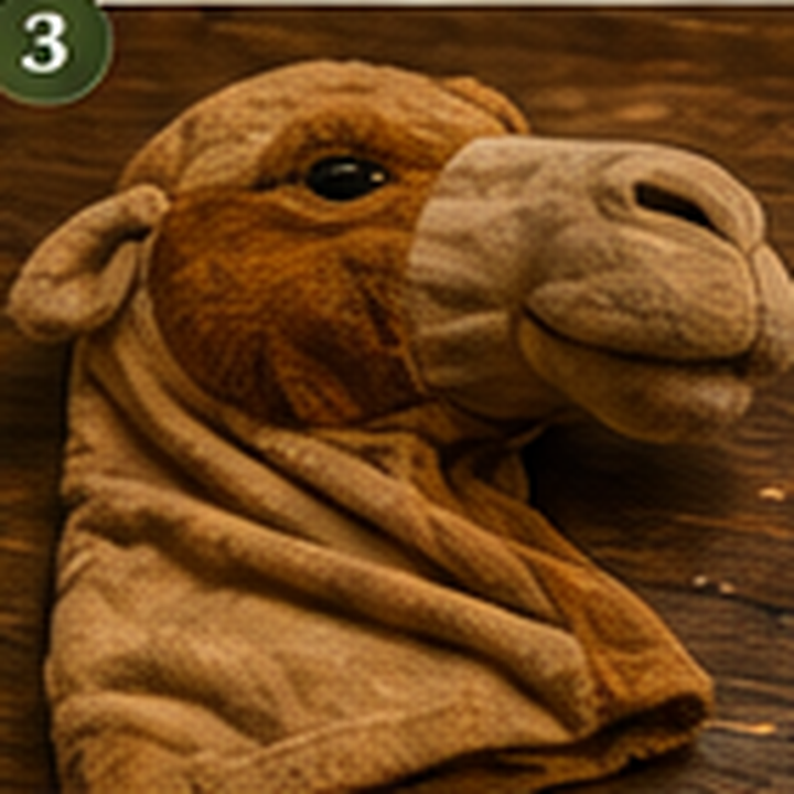 A worn camel costume from a church Christmas pageant.
