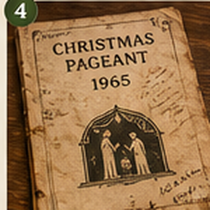 A creased 1965 Christmas pageant program with handwritten marks.