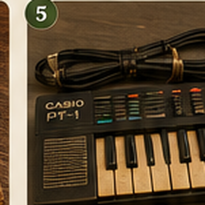 Schrader’s compact keyboard with a wrapped power cord.
