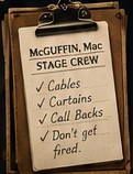 A stagehand clipboard covered in notes