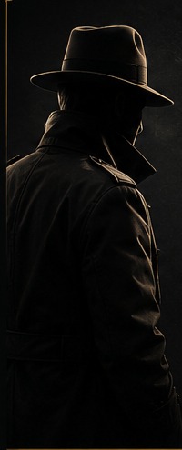 Elliot Brick seen only as a faceless silhouette in a fedora and trench coat