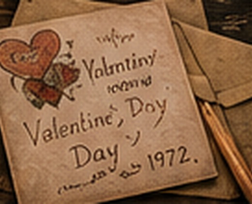 An aged Valentine card dated February 14, 1972.