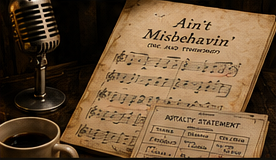 Vintage microphone, sheet music and royalty papers belonging to Big Mama Johnson