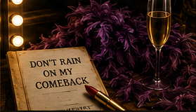 Feather boa, champagne glass and comeback script belonging to Dame Loretta LaDiva