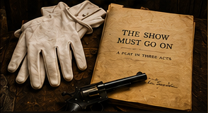 White gloves, prop revolver and rehearsal script in Dressing Room 4