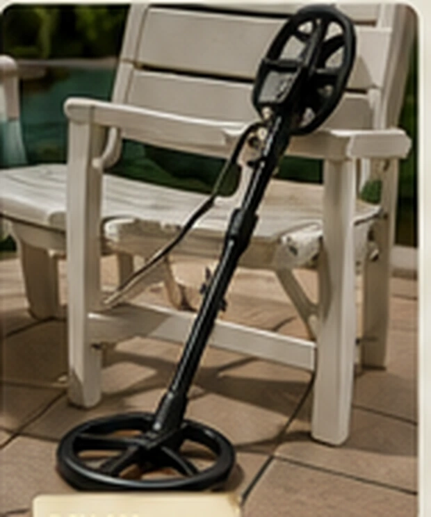 A metal detector leaning casually against a retirement-community chair.