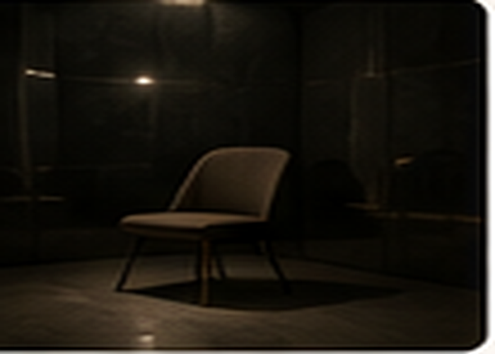 A single chair isolated in the darkened Reflection Room